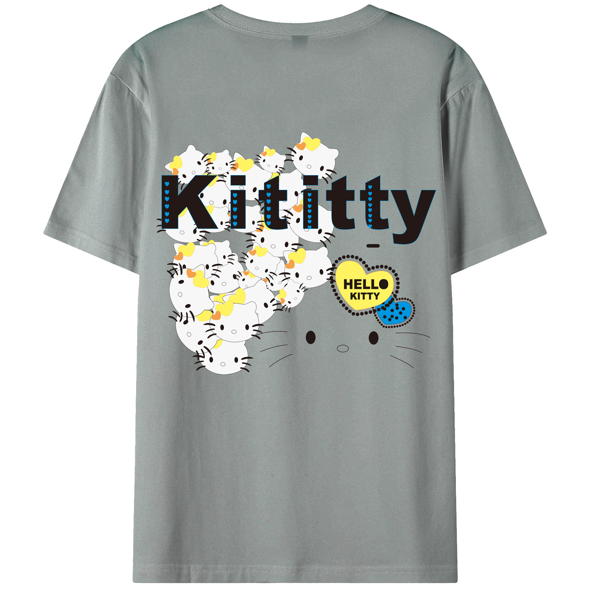 （画像用） Hello Kitty ハローキティ 綿100％ メンズ半袖Tシャツ（バックプリント） 通気性